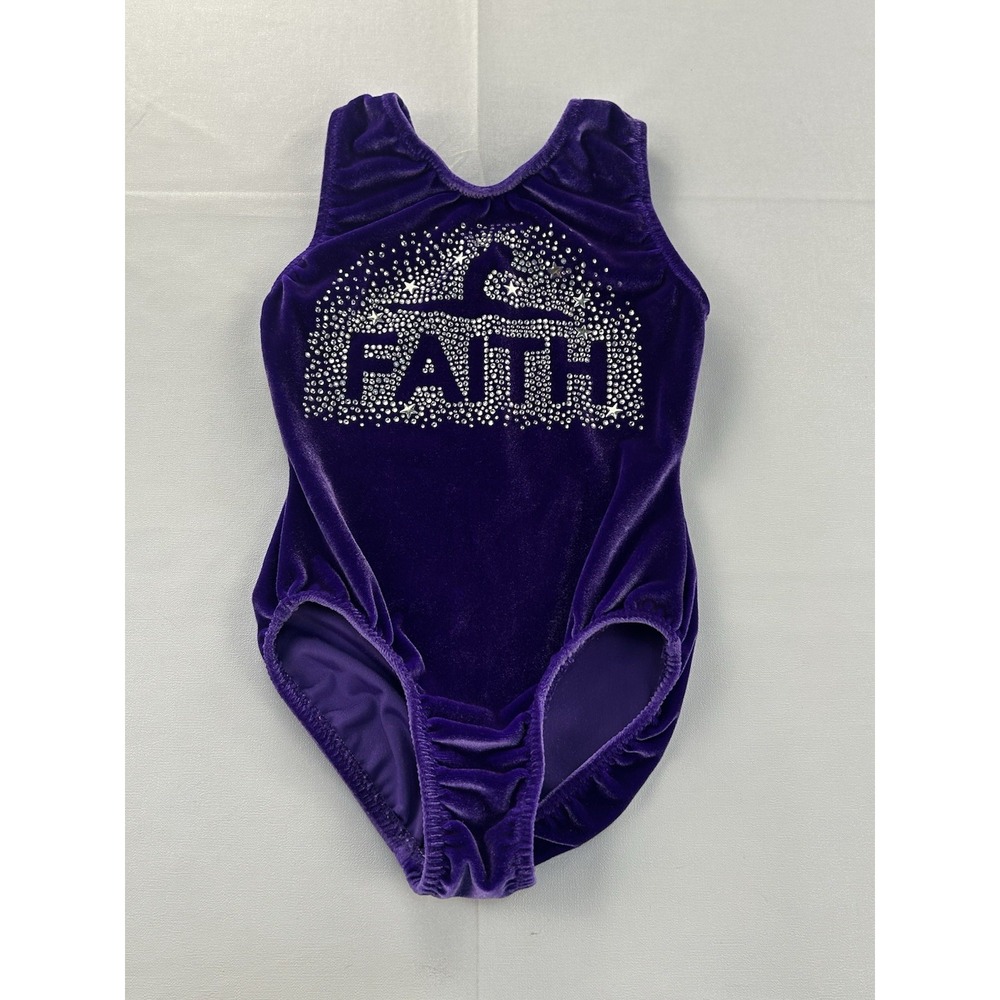 Go For The Gold Gymnastics Leotard Girls S Purple Velvet Rhinestone Faith USA